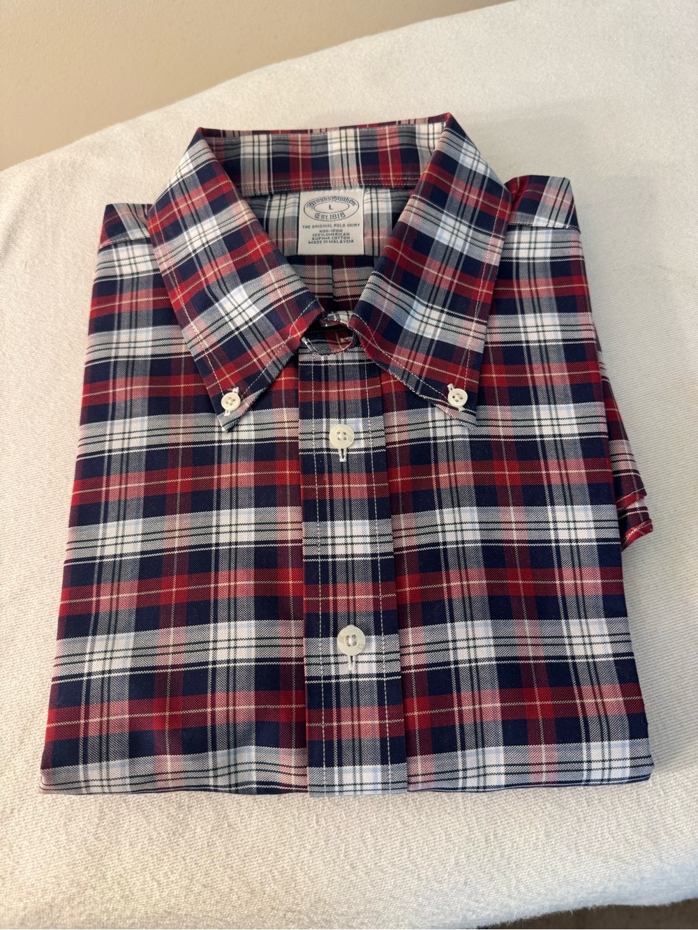 Brooks Brothers Red, Navy & White Plaid Button-Down Shirt